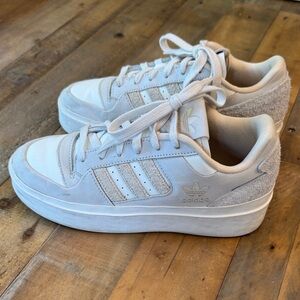 Adidas 3 stripes Cream gray white Platform Sneakers 7.5